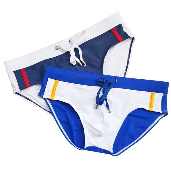 Men's color contrasting outer draw string swim briefs speedo swimwear Size S - Picture 4 of 9